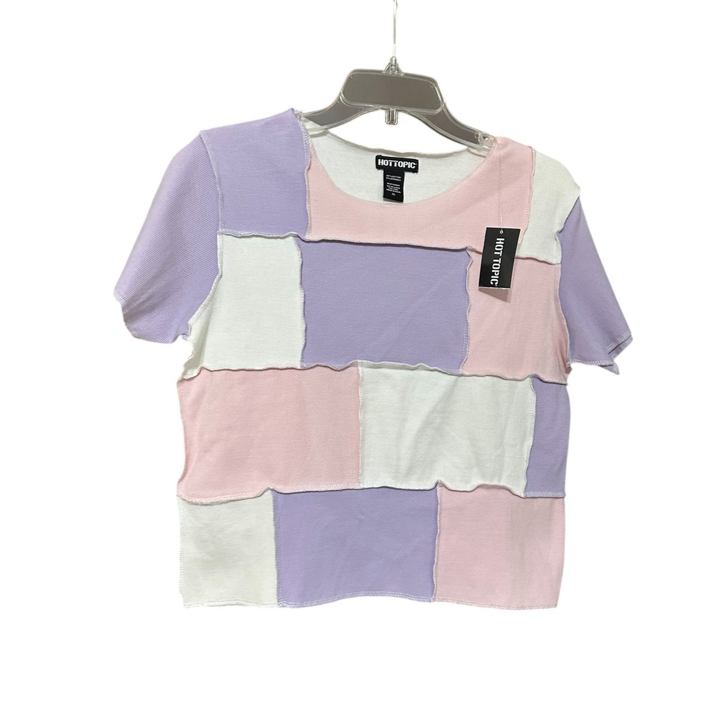 Hot Topic Patchwork Pastel Cropped T‎ Shirt Women's Size XL Stretch Tee Top NWT